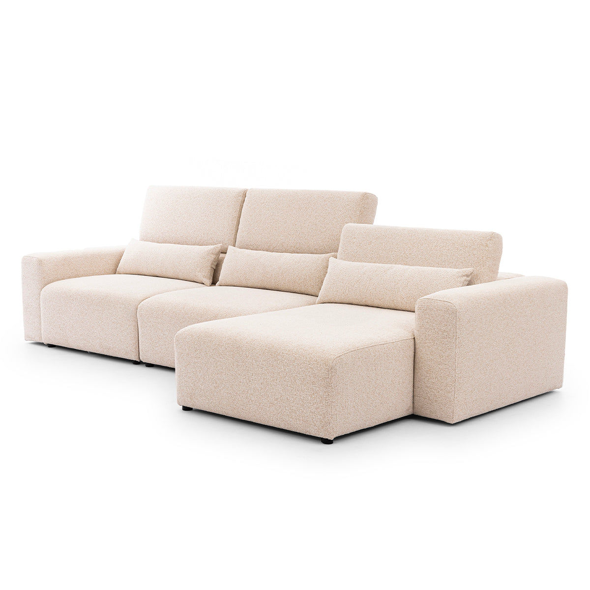 Canapé d'angle droit 3 places modulable têtières relevables Velano Beige - vue 5