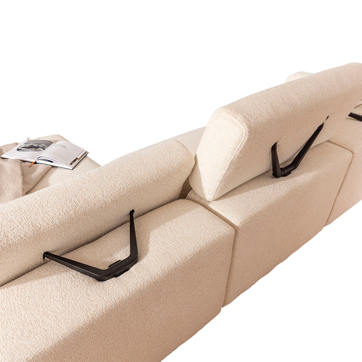 Canapé d'angle droit 3 places modulable têtières relevables Velano Beige - vue 8
