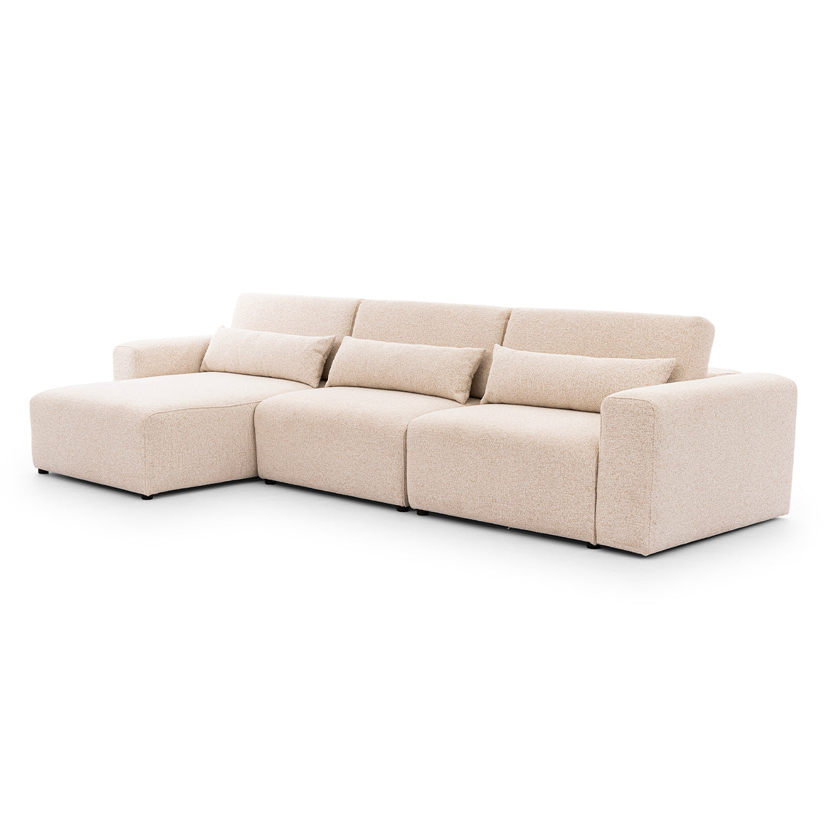 Canapé d'angle gauche 3 places modulable têtières relevables Velano Beige