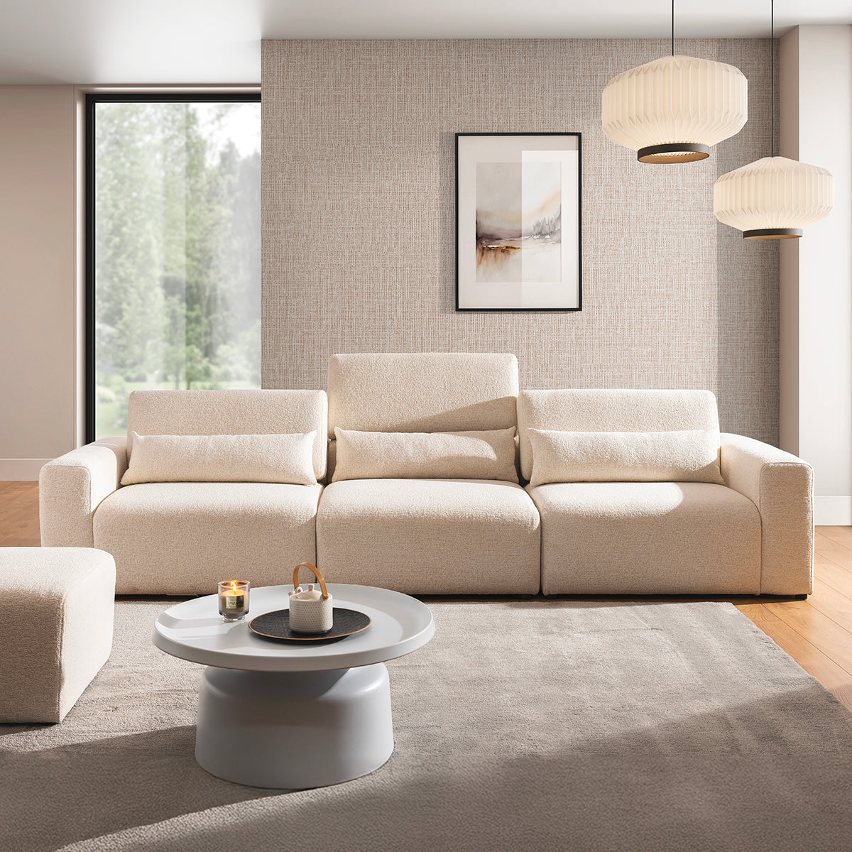 Canapé 3 places modulable têtières relevables Velano Beige - vue 2