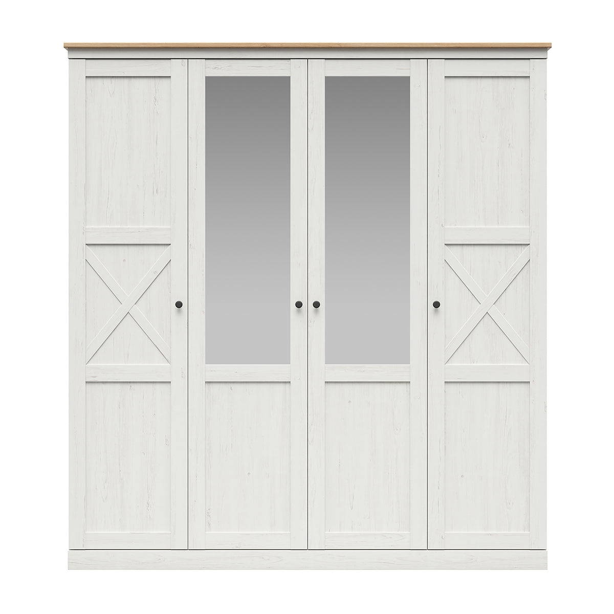 Armoire 4 portes Victoria Blanc et Bois - vue 2