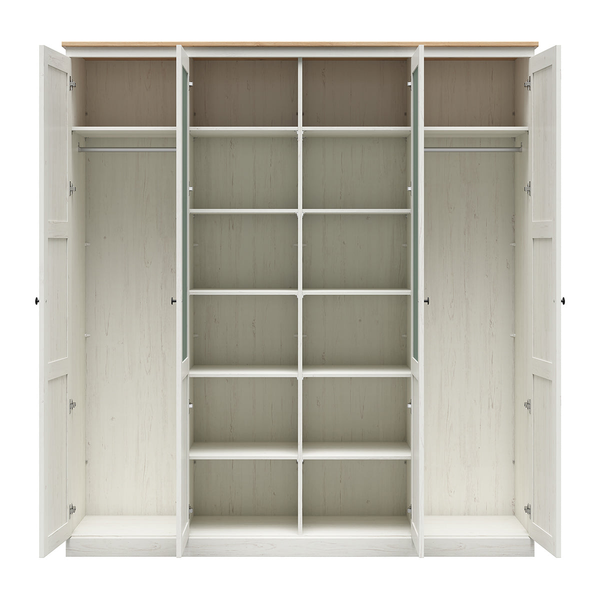 Armoire 4 portes Victoria Blanc et Bois - vue 3