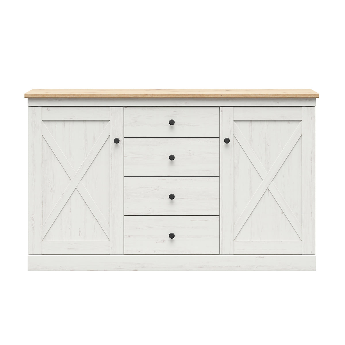 Buffet 2 portes 4 tiroirs Victoria Blanc et Bois - vue 3