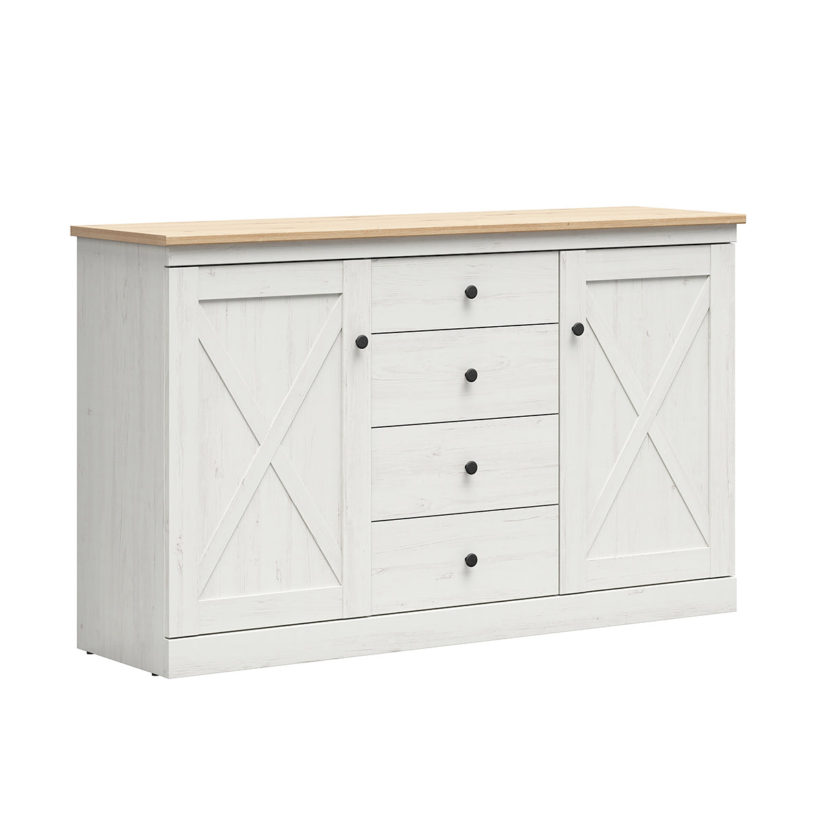 Buffet 2 portes 4 tiroirs Victoria Blanc et Bois