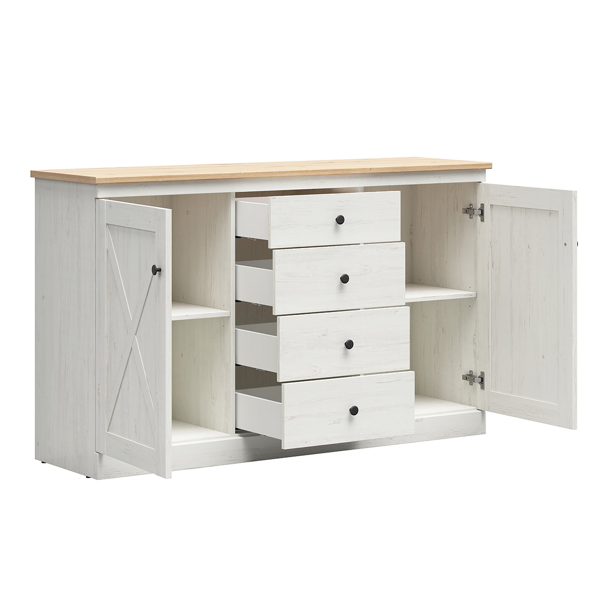 Buffet 2 portes 4 tiroirs Victoria Blanc et Bois - vue 2