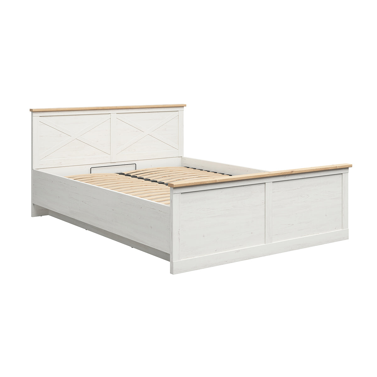 Lit coffre 160x200 sommier inclus Victoria Blanc et Bois - vue 2