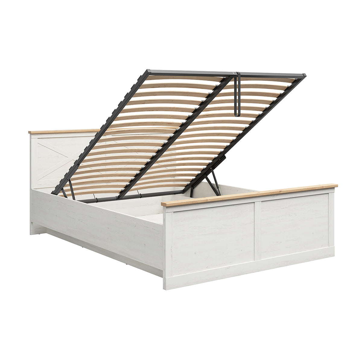 Lit coffre 160x200 sommier inclus Victoria Blanc et Bois