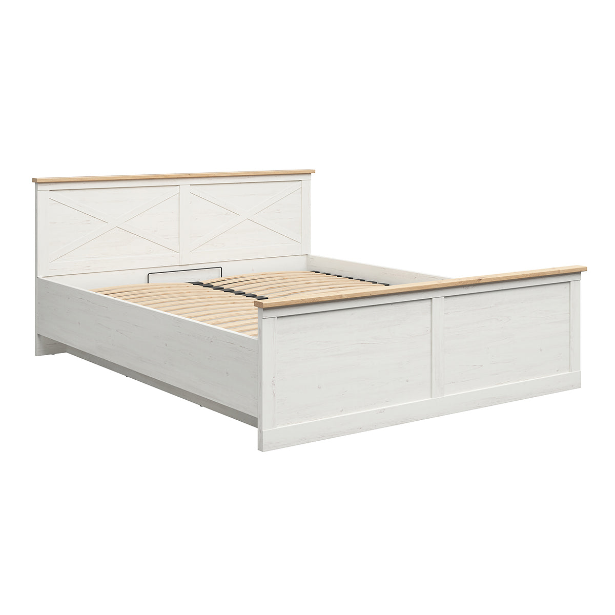 Lit coffre 180x200 sommier inclus Victoria Blanc et Bois - vue 2