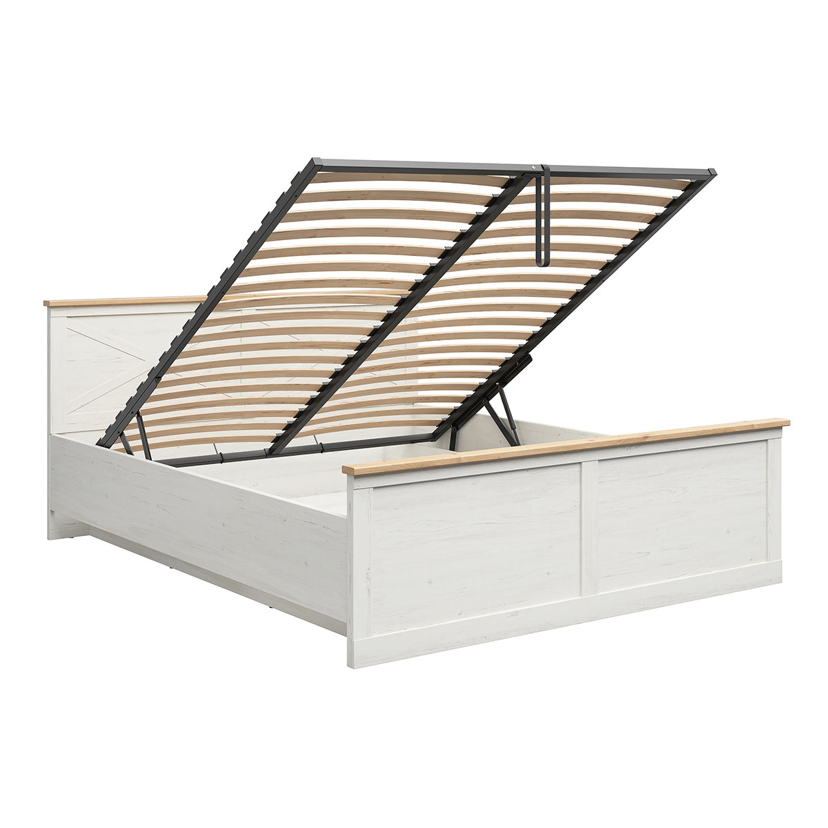 Lit coffre 180x200 sommier inclus Victoria Blanc et Bois