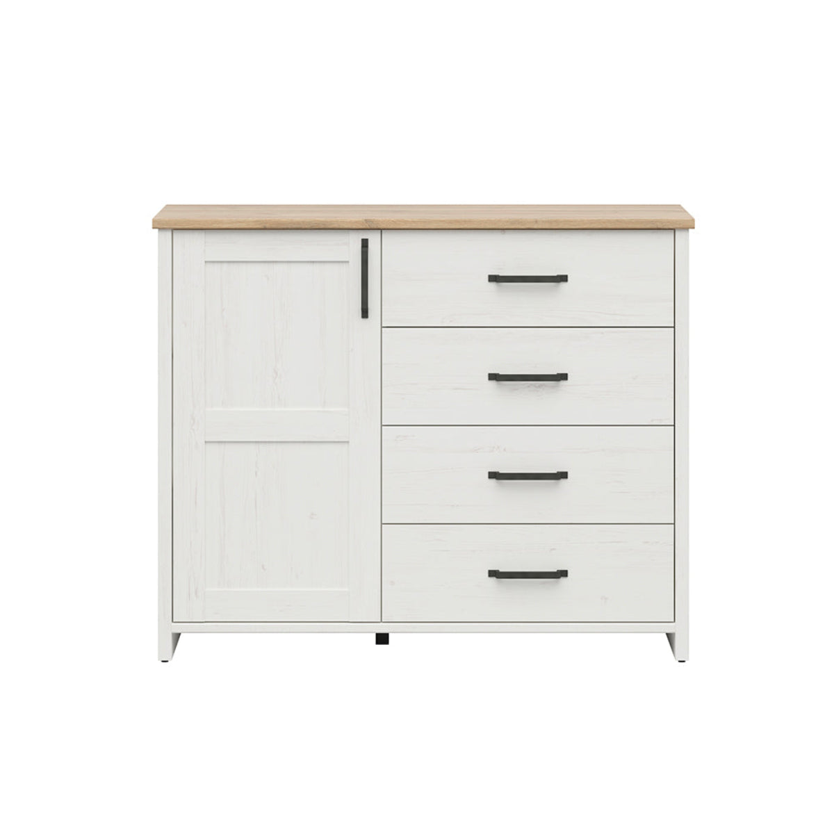 Buffet 1 porte 4 tiroirs Aksel Blanc et Bois - vue 2