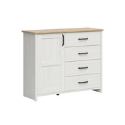 Buffet 1 porte 4 tiroirs Aksel Blanc et Bois