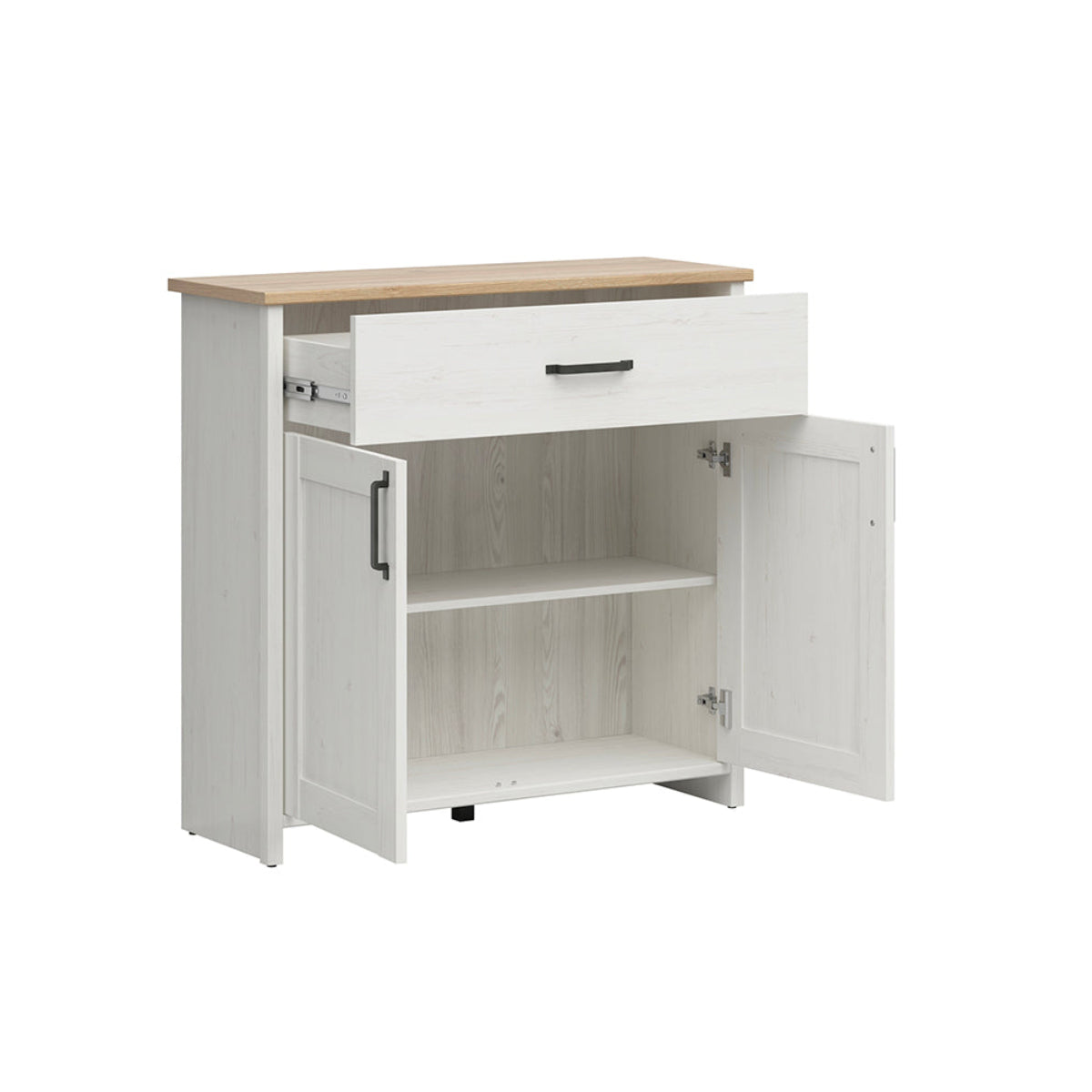 Buffet 2 portes 1 tiroir Aksel Blanc et Bois - vue 3