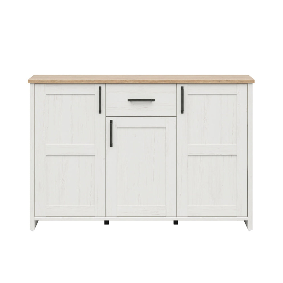 Buffet 3 portes 1 tiroir Aksel Blanc et Bois - vue 2
