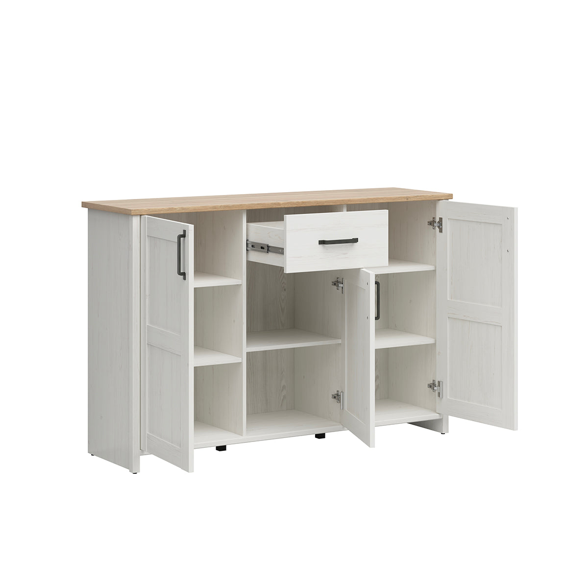 Buffet 3 portes 1 tiroir Aksel Blanc et Bois - vue 3