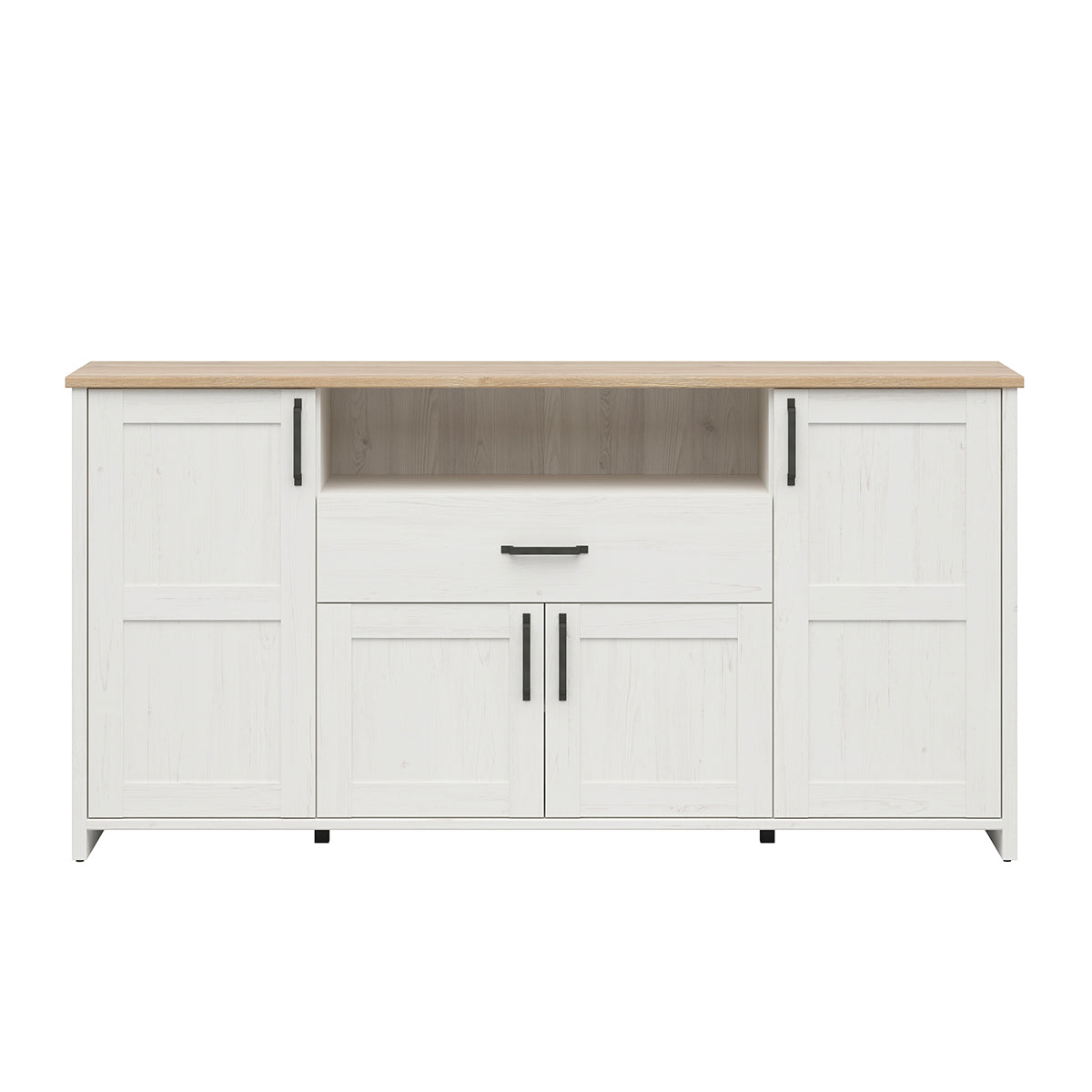 Buffet 4 portes 1 tiroir Aksel Blanc et Bois - vue 2
