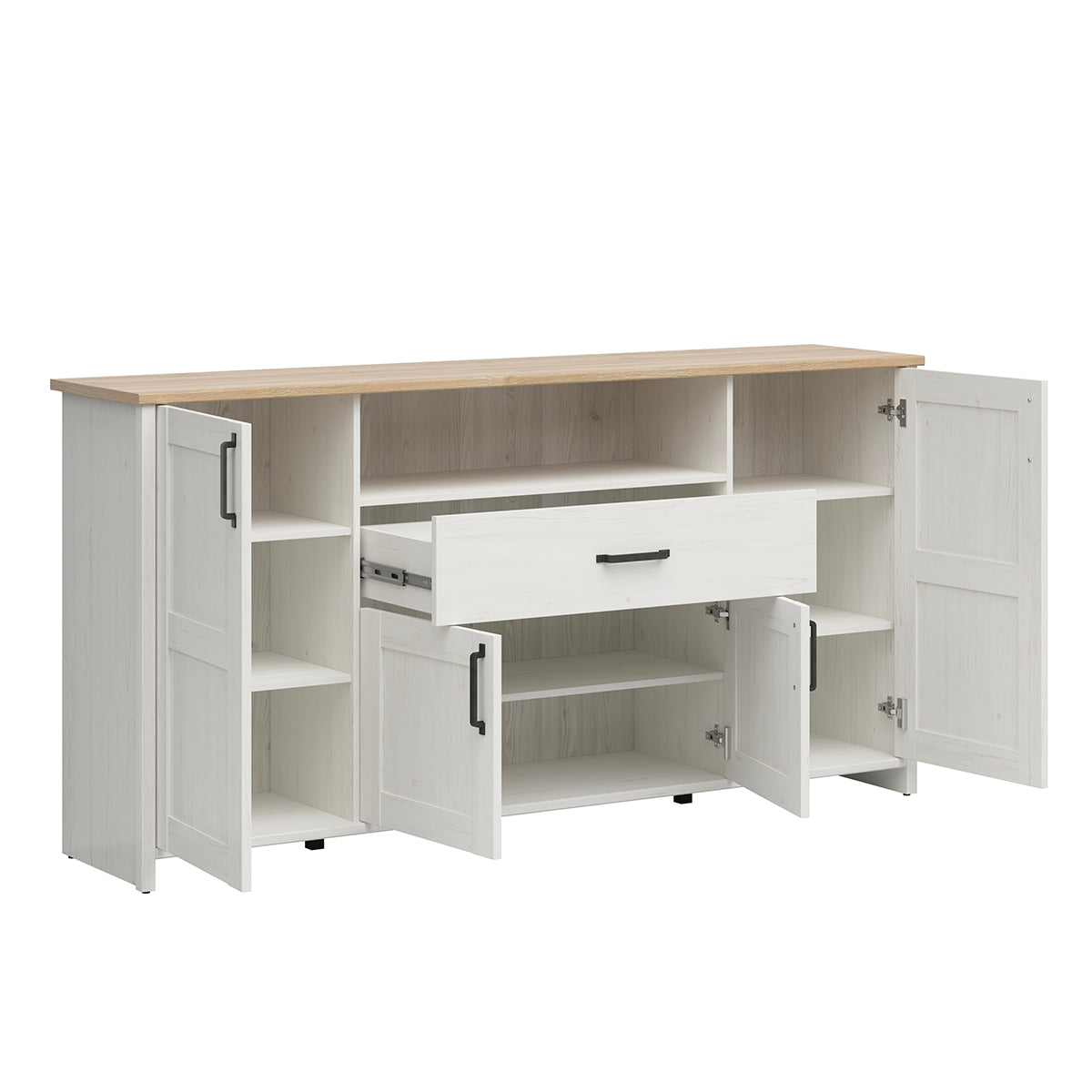 Buffet 4 portes 1 tiroir Aksel Blanc et Bois - vue 3