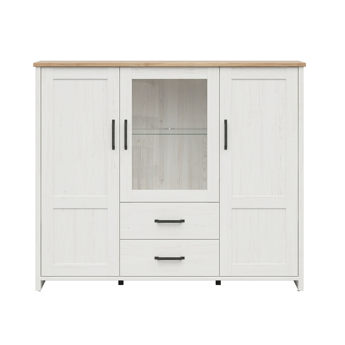 Vaisselier bas 3 portes 2 tiroirs Aksel Blanc et Bois - vue 2