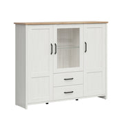 Vaisselier bas 3 portes 2 tiroirs Aksel Blanc et Bois