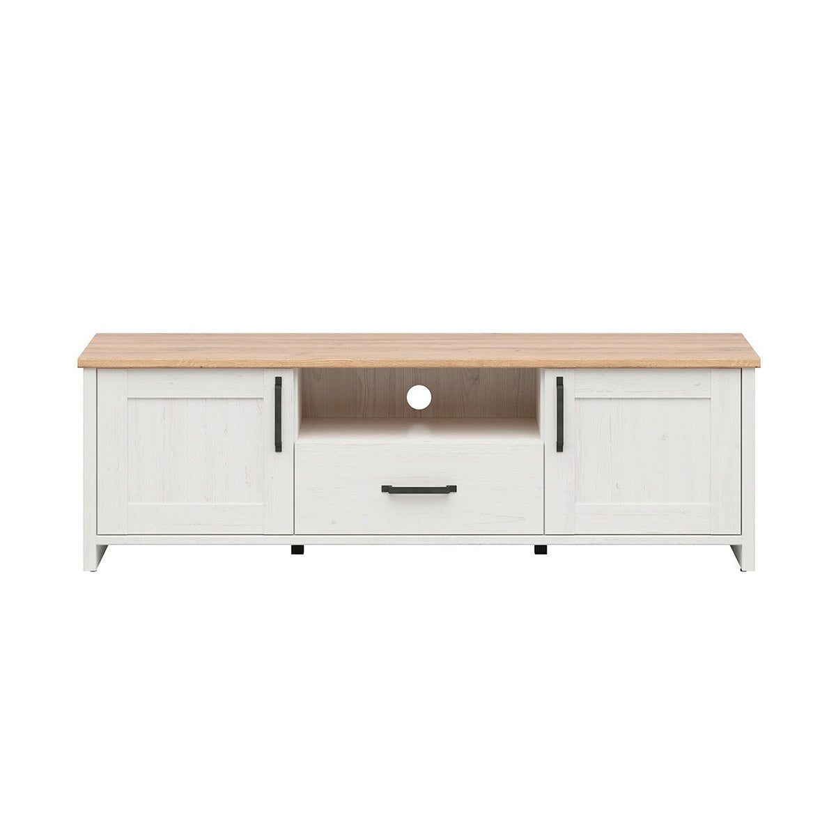 Meuble TV 2 portes 1 tiroir 160 cm Aksel Blanc et Bois - vue 2