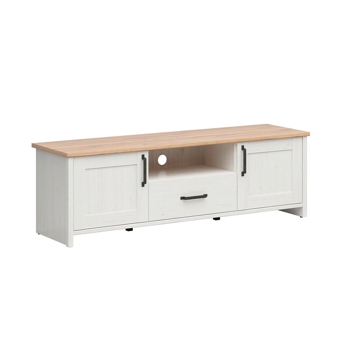 Meuble TV 2 portes 1 tiroir 160 cm Aksel Blanc et Bois