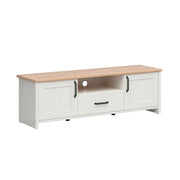 Meuble TV 2 portes 1 tiroir 160 cm Aksel Blanc et Bois