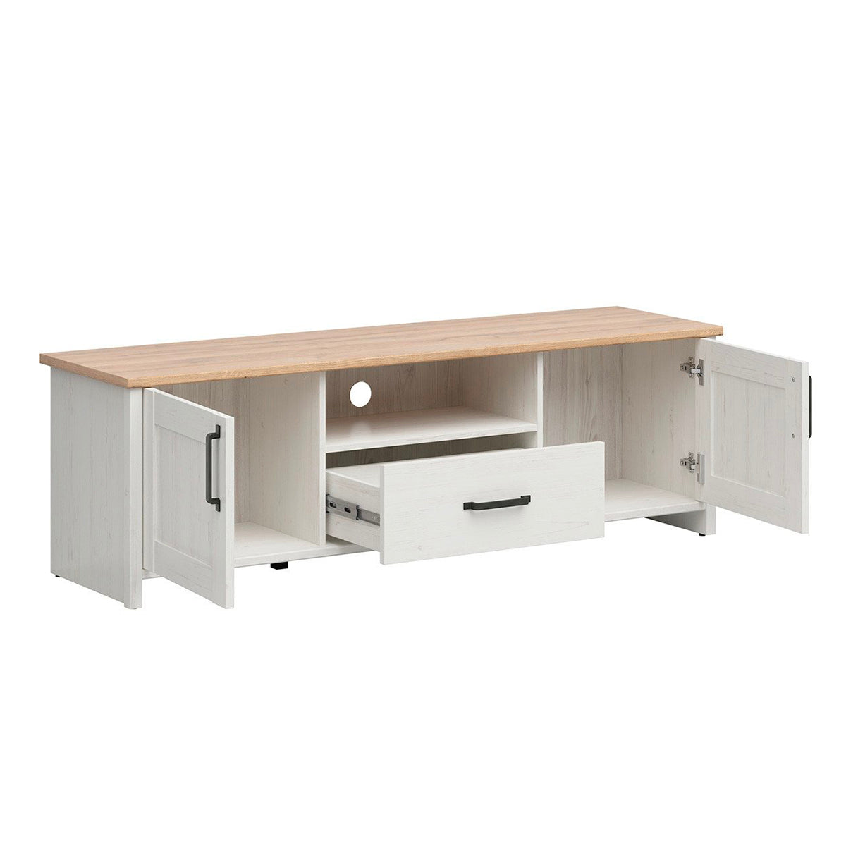 Meuble TV 2 portes 1 tiroir 160 cm Aksel Blanc et Bois - vue 3