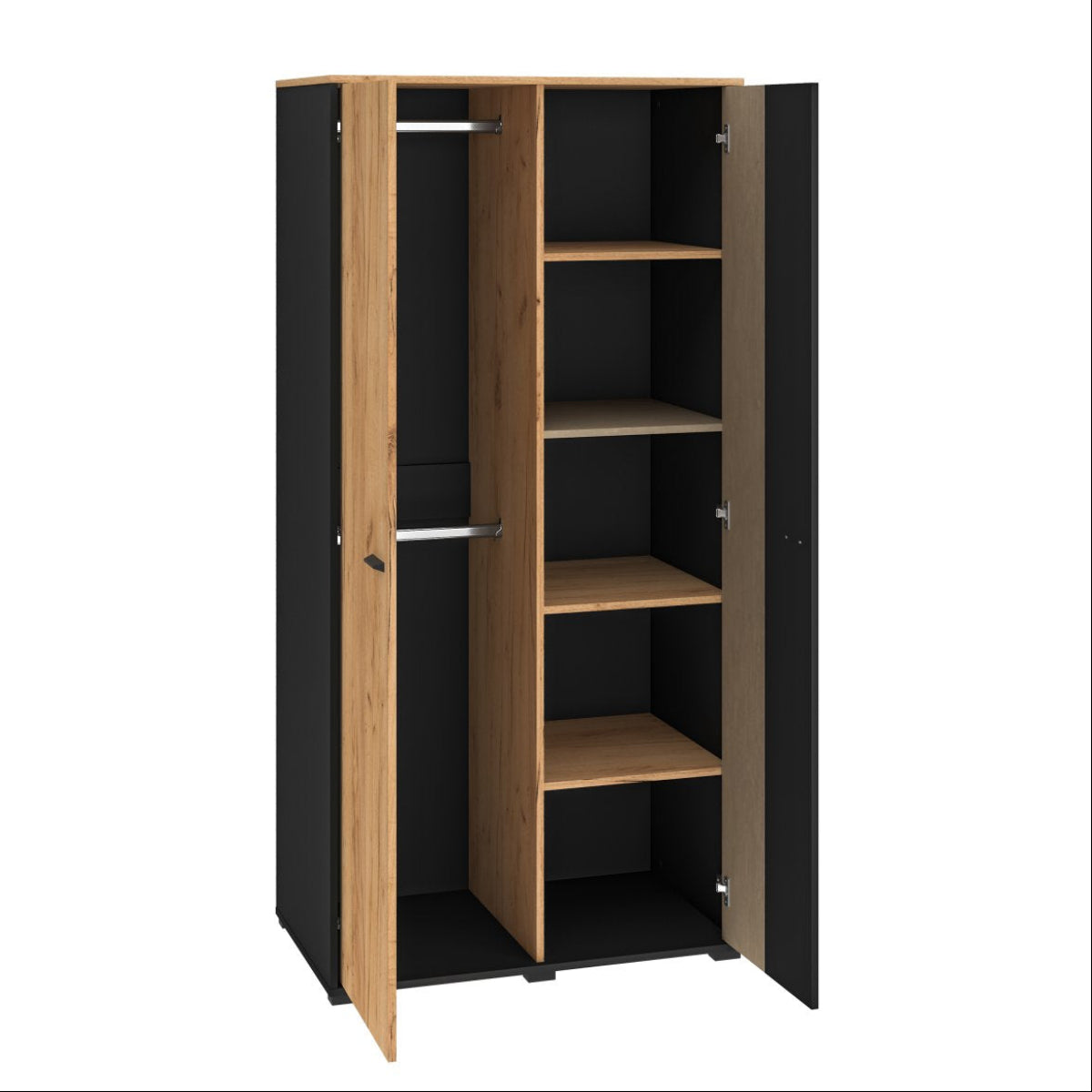 Armoire 2 portes Zoran Noir et Bois - vue 3