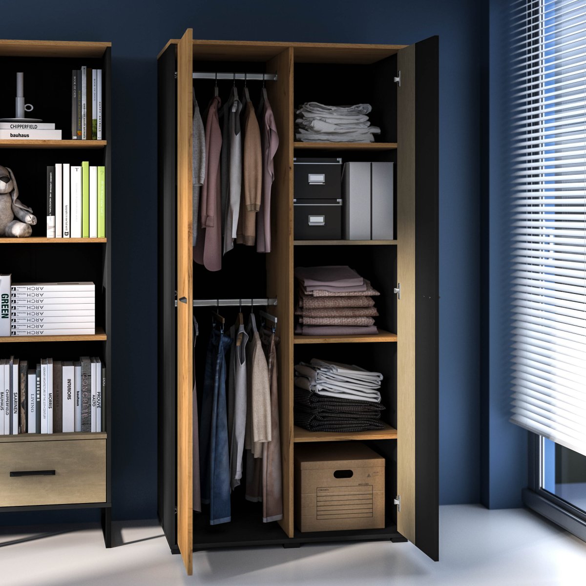 Armoire 2 portes Zoran Noir et Bois - vue 4