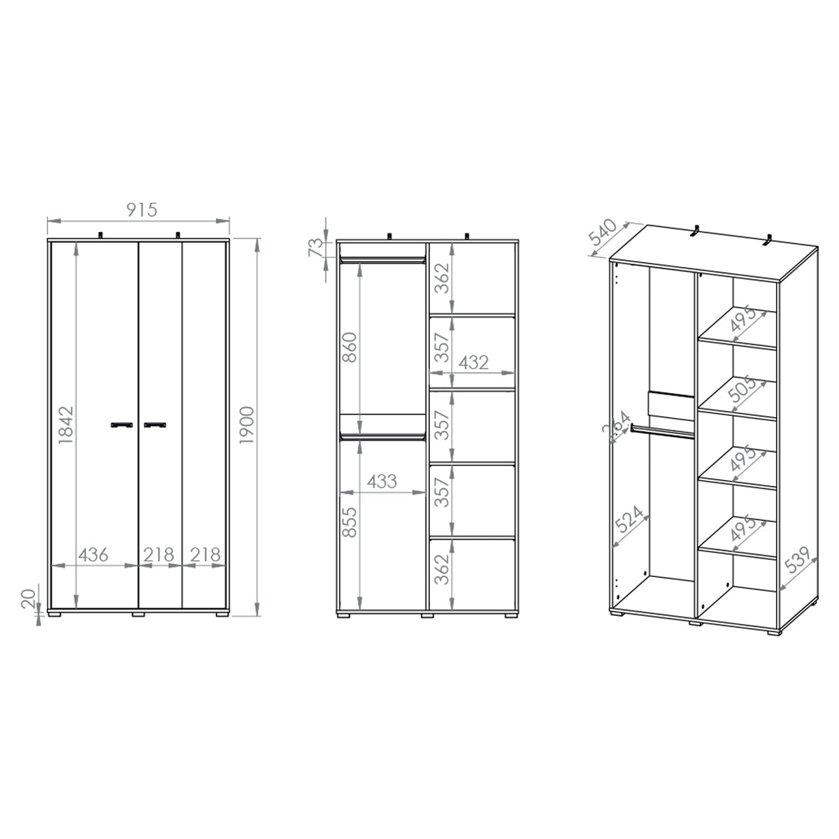 Armoire 2 portes Zoran Noir et Bois - vue 8