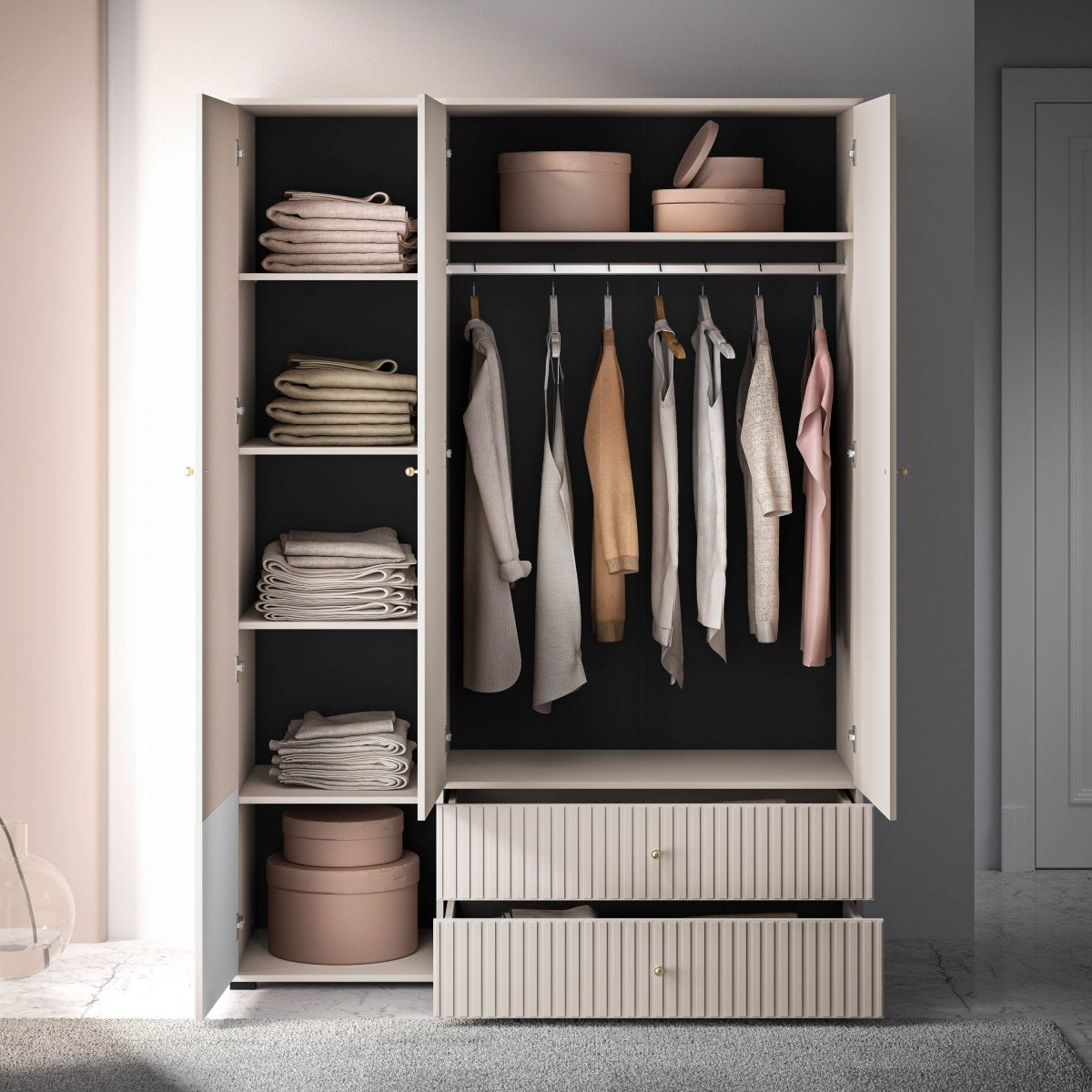 Armoire 3 portes 2 tiroirs Nova Cachemire - vue 4