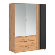 Armoire 3 portes 3 tiroirs Ezra Bois et Noir