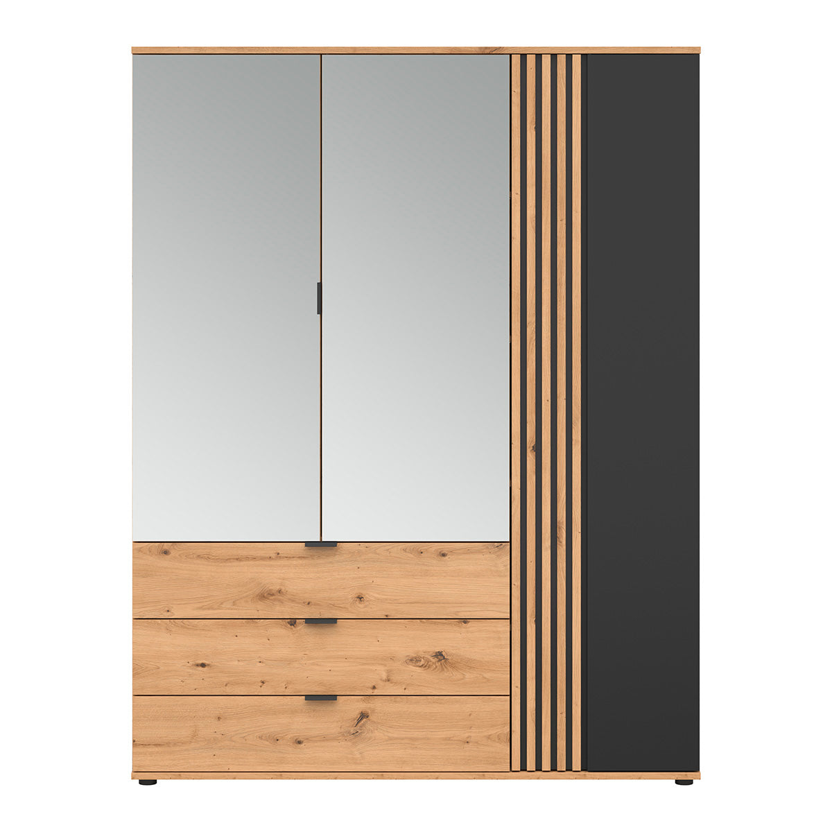 Armoire 3 portes 3 tiroirs Ezra Bois et Noir - vue 2