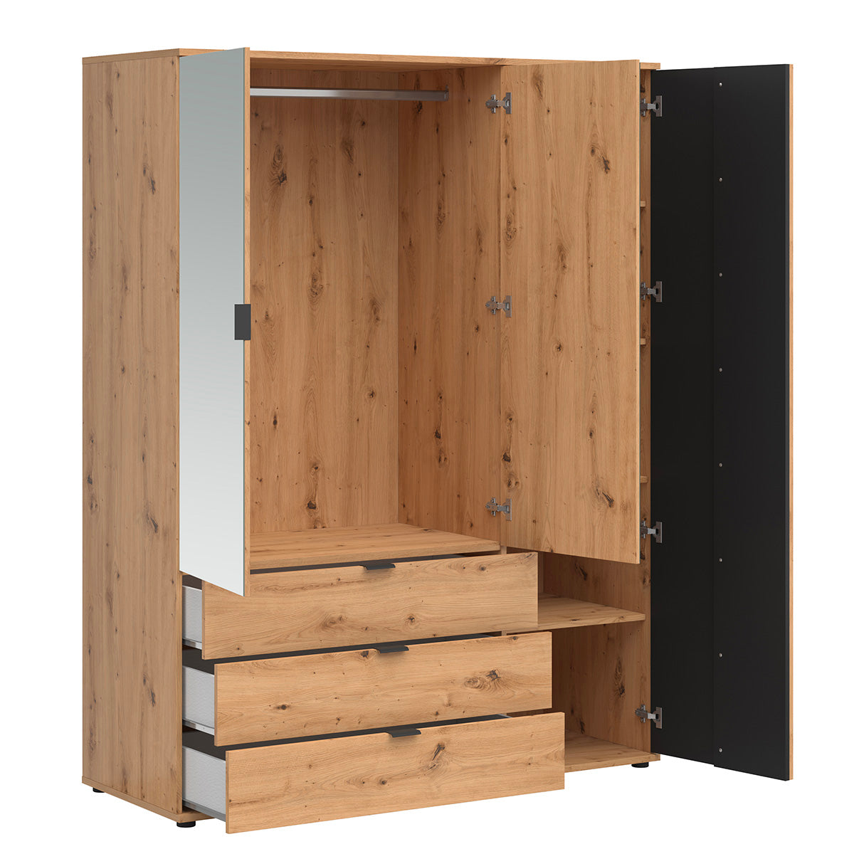 Armoire 3 portes 3 tiroirs Ezra Bois et Noir - vue 3
