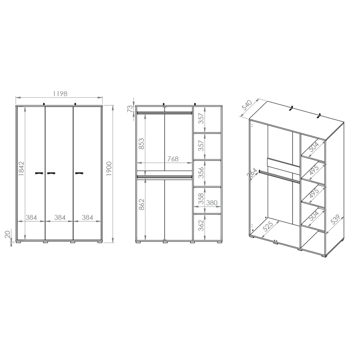 Armoire 3 portes Zoran Noir et Bois - vue 8