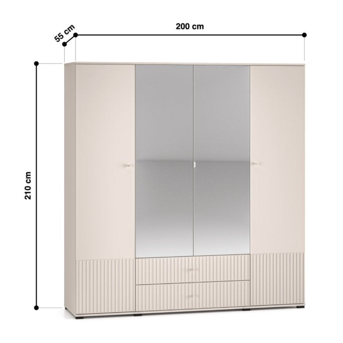 Armoire 4 portes 2 tiroirs miroirs Nova Cachemire - vue 8