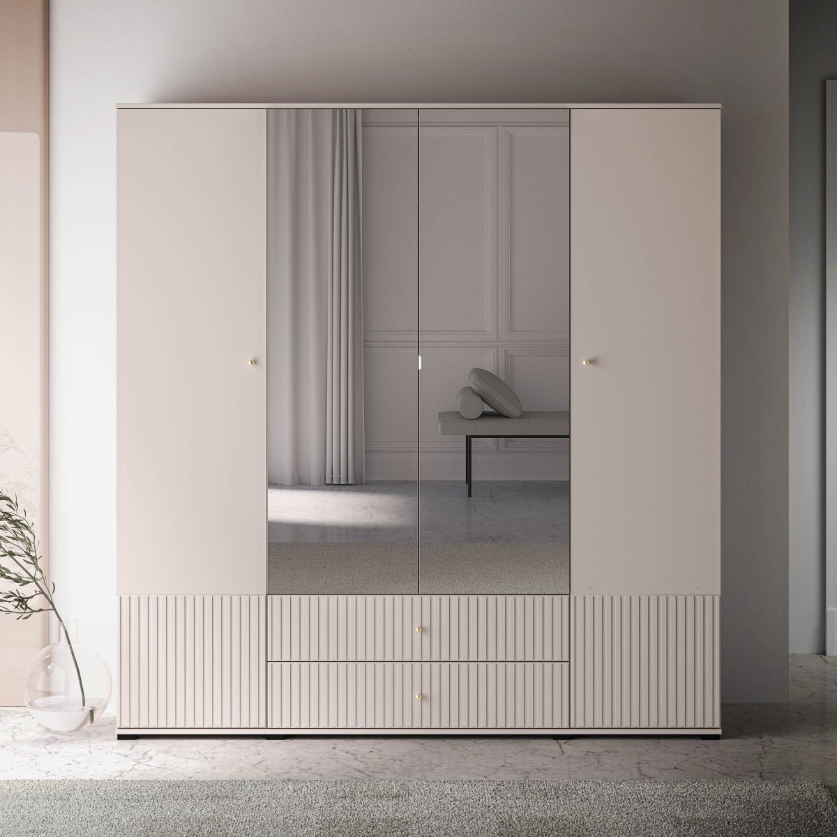 Armoire 4 portes 2 tiroirs miroirs Nova Cachemire - vue 2