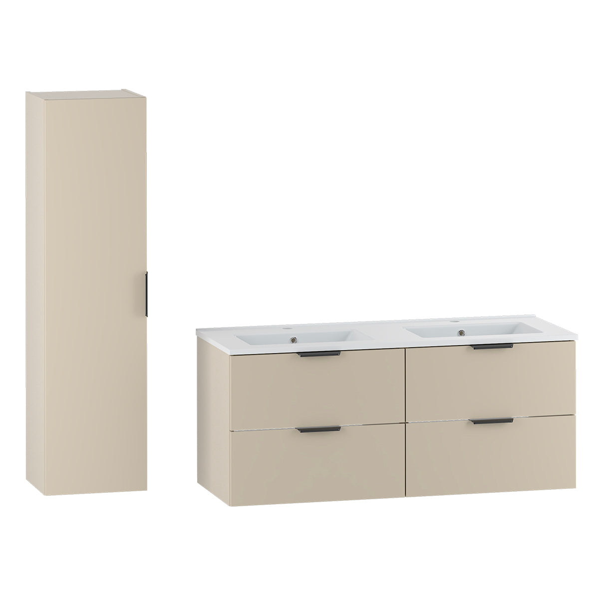 Ensemble meuble double vasque encastrée 120cm et colonne Astrid Cachemire - vue 2