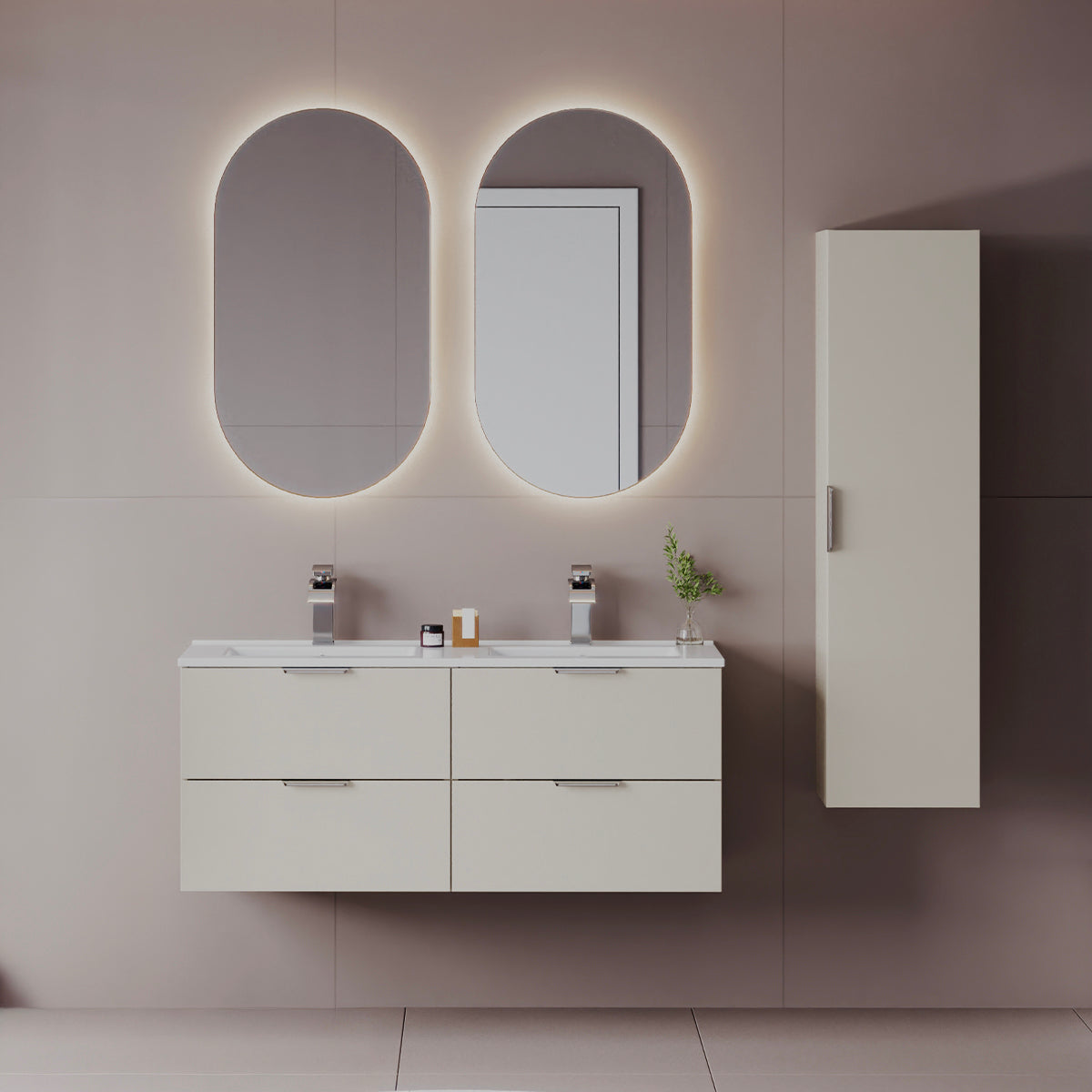Ensemble meuble double vasque encastrée 120cm et colonne Astrid Cachemire - vue 3