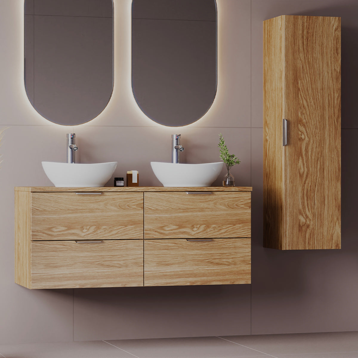Ensemble meuble double vasque 120cm et colonne Astrid Bois