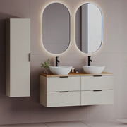 Ensemble meuble double vasque 120cm et colonne Astrid Cachemire et bois