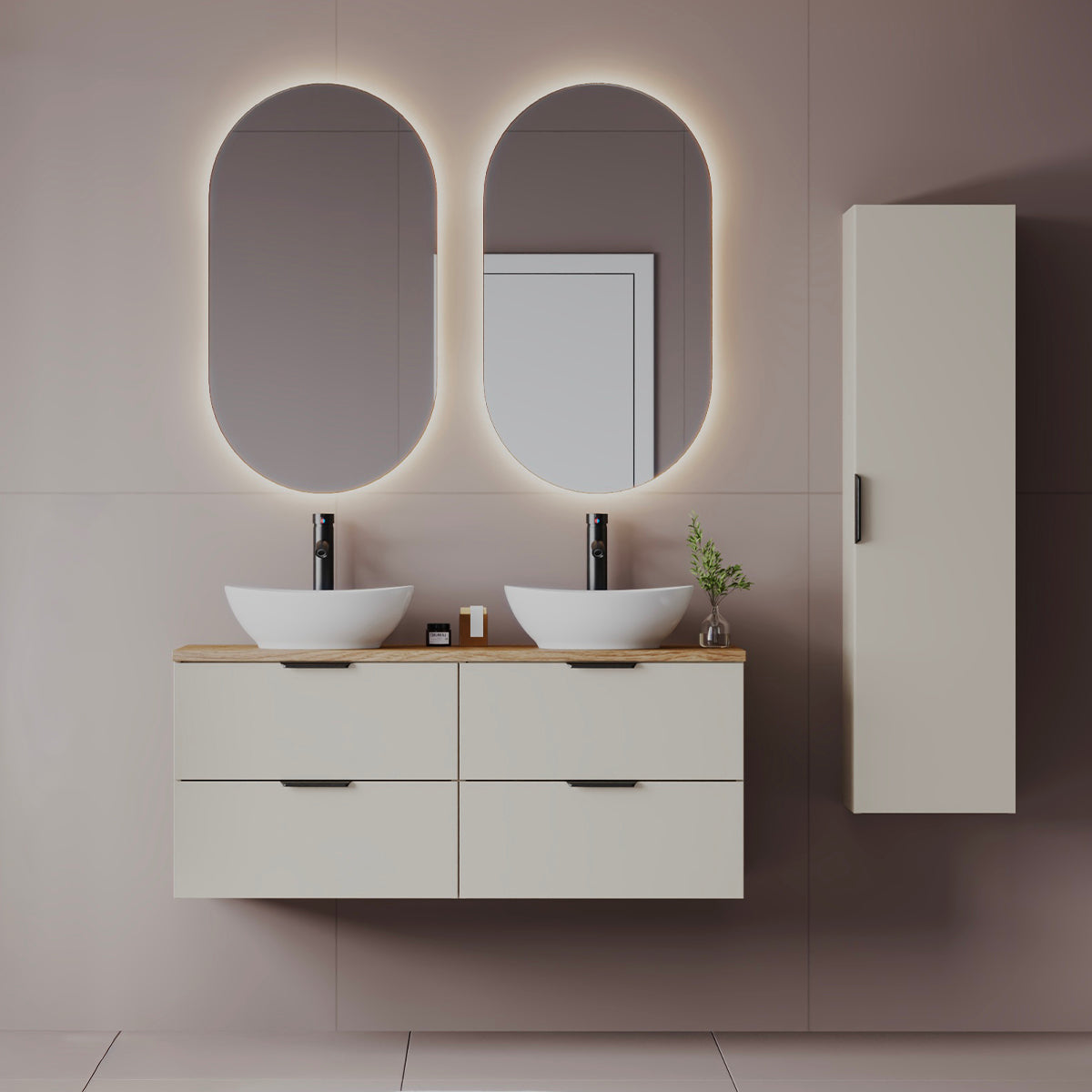 Meuble double vasque 120cm Astrid Cachemire et bois - vue 7