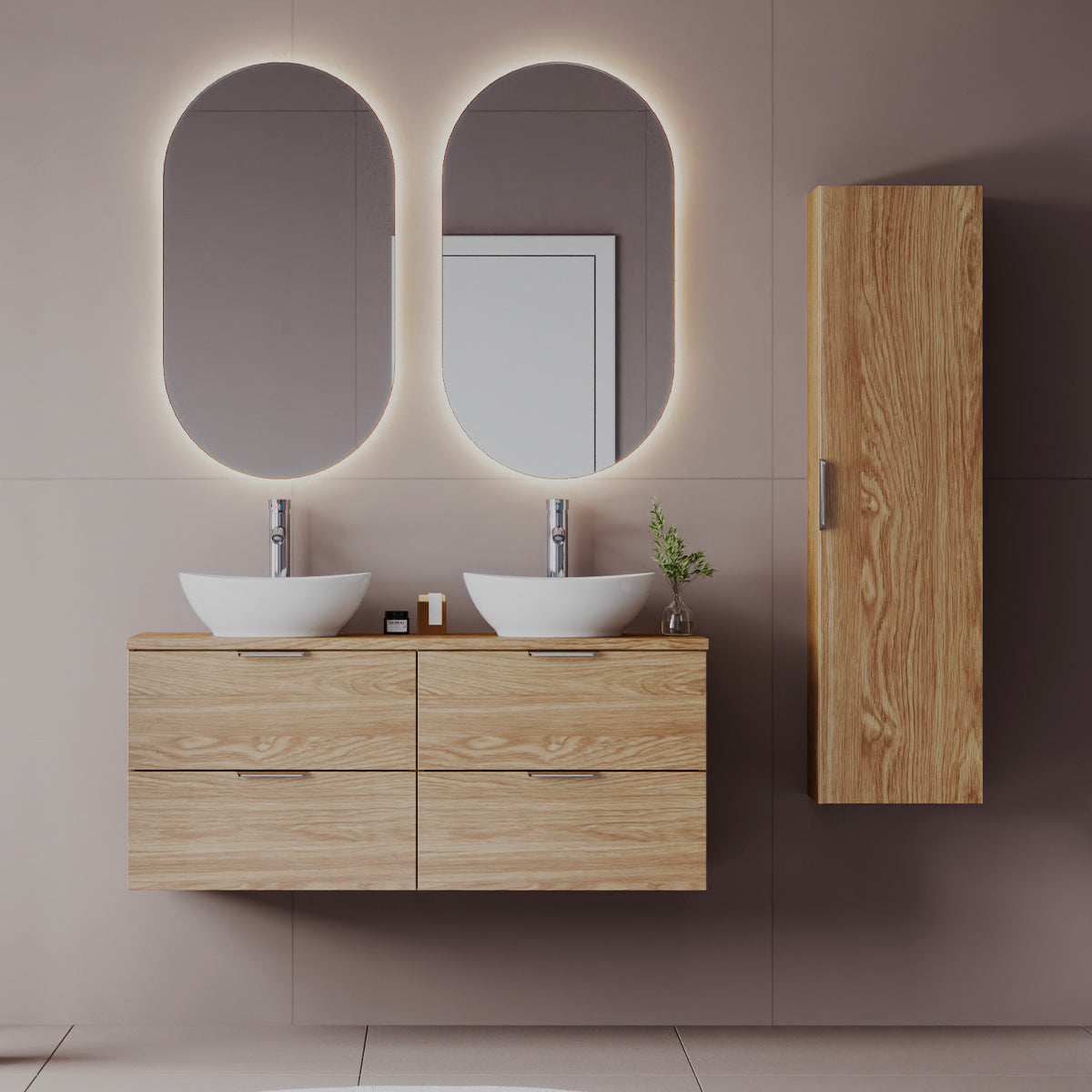 Ensemble meuble double vasque 120cm et colonne Astrid Bois - vue 3