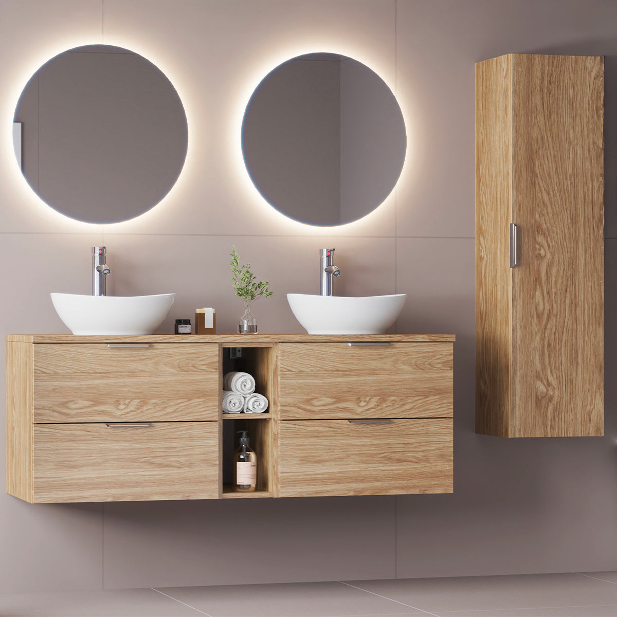 Meuble sous-vasque 140cm 2 niches plan de toilette Astrid Bois - vue 7