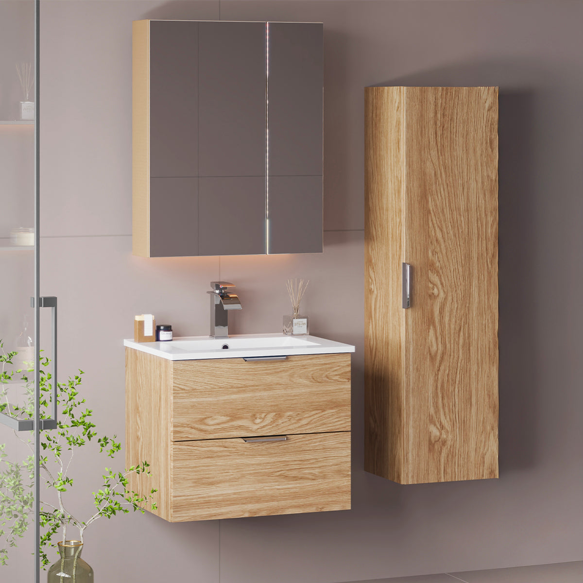 Meuble simple vasque encastrée 60cm Astrid Bois - vue 5