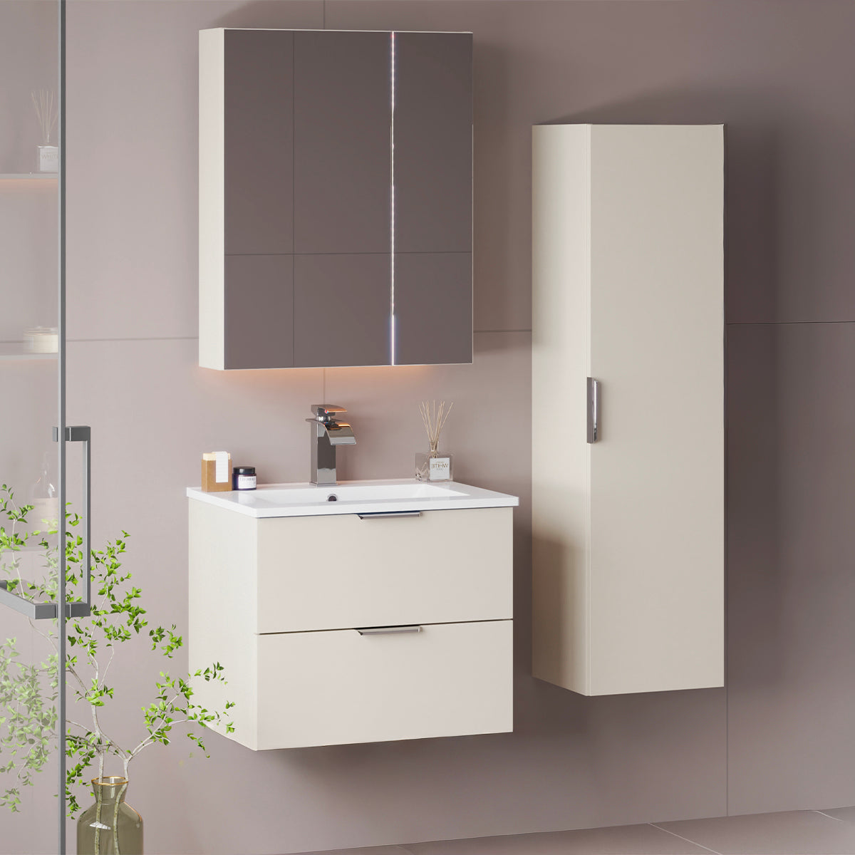 Meuble simple vasque encastrée 60cm Astrid Cachemire - vue 6
