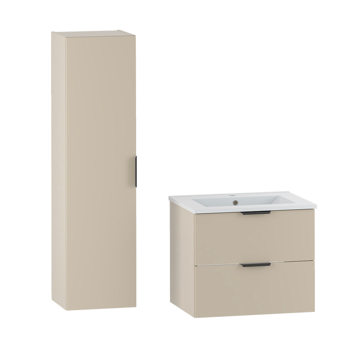 Ensemble meuble simple vasque encastrée 60cm et colonne Astrid Cachemire - vue 2