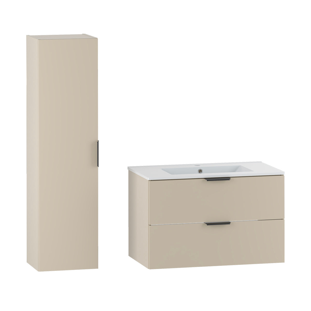 Ensemble meuble simple vasque encastrée 80cm et colonne Astrid Cachemire - vue 2