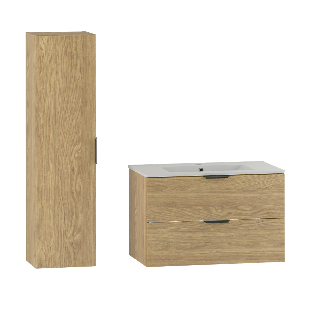 Ensemble meuble simple vasque encastrée 80cm et colonne Astrid Bois - vue 2