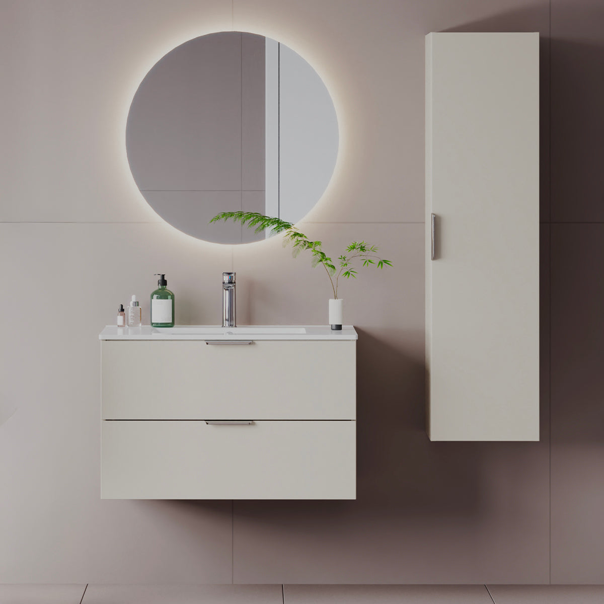 Ensemble meuble simple vasque encastrée 80cm et colonne Astrid Cachemire - vue 3