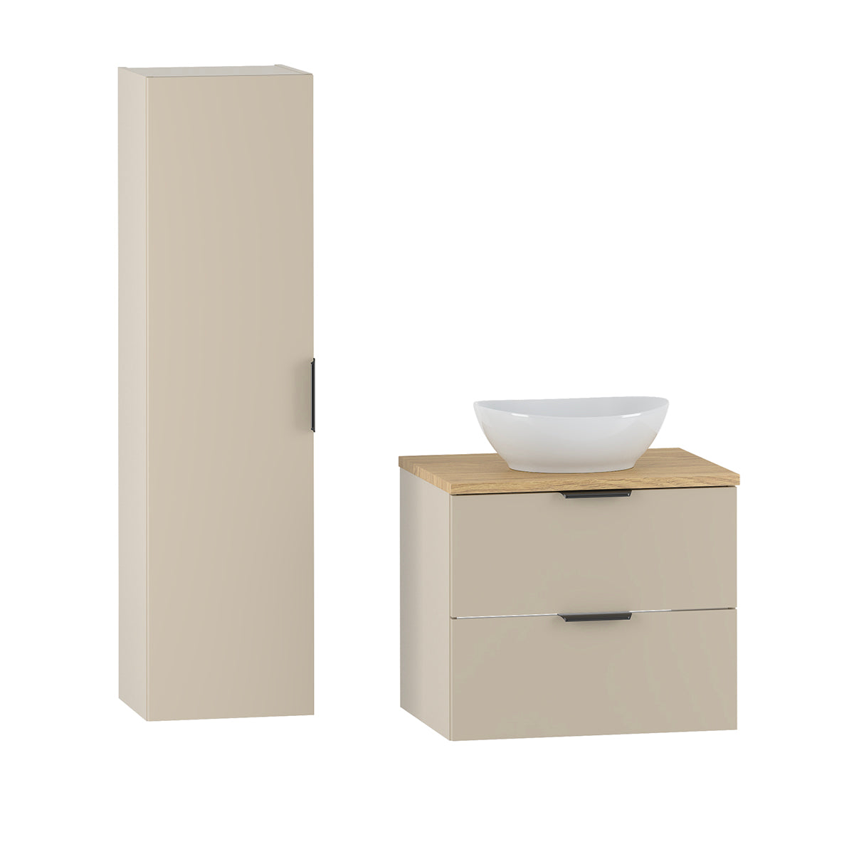 Ensemble meuble simple vasque 60cm et colonne Astrid Cachemire et bois - vue 2